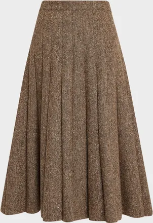 Brunello Cucinelli Donegal Wool Tweed Pleated Midi Skirt