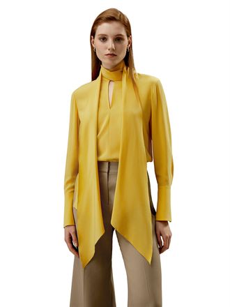LilySilk Flowing Draped Tie-Neck Silk Blouse for Women