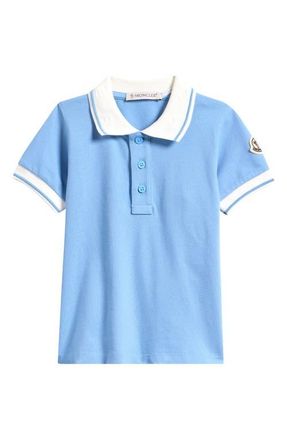 Moncler Kids Tipped Polo in Blue at Nordstrom, Size 18-24M