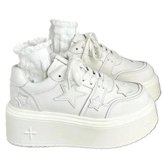 Generic ZBDP Thick Bottom White Leather Shoes Women Sneakers Leather Casual Shoes Skateboard Round Toe Heels Comfortable