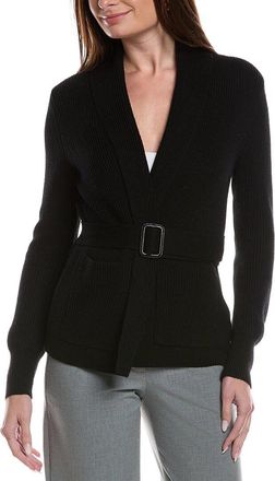 Bruno Magli Merino Wool Ribbed Belted Shawl Cardigan
