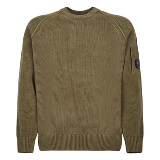 C.P. Company Chenille Cotton Crewneck Lens Jumper - male - C.P. Company - Round-neck Knitwear - Green - XL - Knitwear