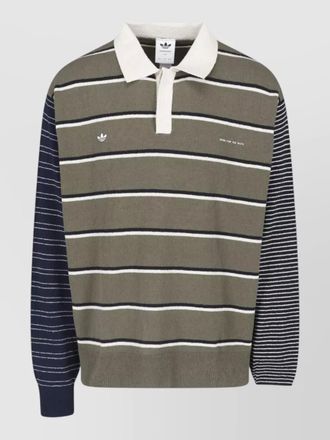 adidas striped long sleeve knit polo top