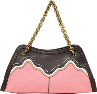 Bottega Veneta Pink Canvas Leather Trimmed Chain Strap Shoulder Bag (Authentic Pre-Loved)