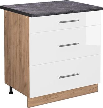 Vicco Mueble Bajo De Cocina Fame-line, Blanco Alto Brillo, 80 Cm Con 3 Cajones, Et Antracita