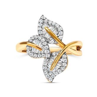 House of Brilliance Silver 1/2 Cttw Diamond Bypass Triple Leaf Ring in Yellow at Nordstrom, Size 6