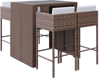 vidaXL Mesa Y Taburetes Altos Jard&iacute;n 5 Pzas Y Cojines Rat&aacute;n Pe Marr&oacute;n Vidaxl