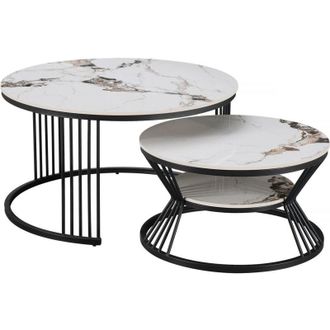 Habitat et Jardin Set di 2 tavolini da caff&egrave; impilabili in ceramica Ombre - 70 x 70 x 45 cm - Bianco