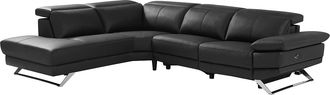 Vente-Unique Sof&aacute; rinconera izquierda relax el&eacute;ctrico de cuero vacuno negro PUNO II