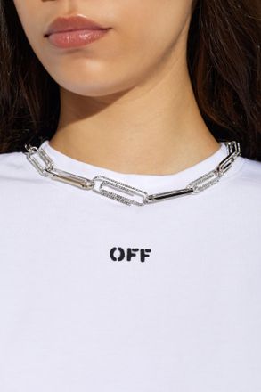 Off-white Short Necklace With Shimmering Crystals, Womens, Silver