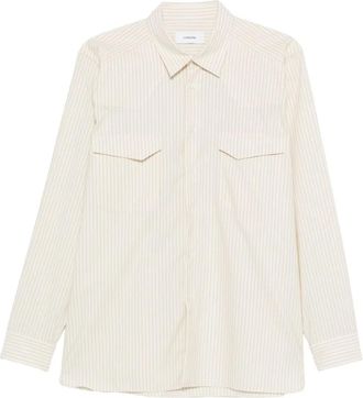 Lardini Gestreept overhemd met zak - Beige
