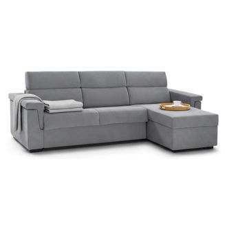 Dmora Sof&aacute; Cama Con Chaiselongue Ganzaria, Desenfundable, Almacenaje Made In Italy, Repelente Al Agua, 285x160 Cm Gris