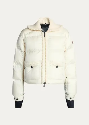 Moncler Jolie Rib Knit Collar Down Bomber Jacket