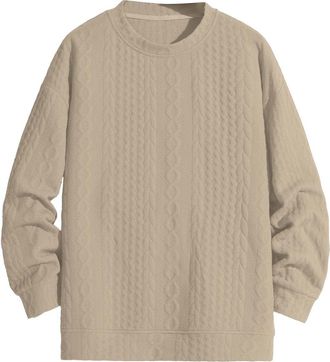 Generic Wool Jumpers For Men Uk Work Jumpers Men 2024 New Mens Autumn And Winter Casual Round Neck Long Sleeve Vacation Outdoor Knit Wool Sweater Top Slim (Kh