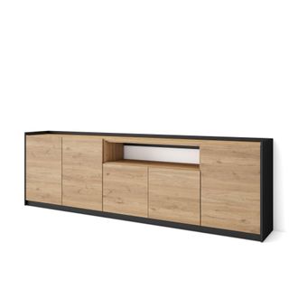 Skraut Home Skraut Home - Aparadores Para Sal&oacute;n, 260x37x80cm, 5 Puertas, Armario, Zapatero, Roble Y Negro
