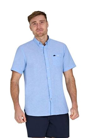 Raging Bull Short Sleeve Linen Shirt in Sky Blue at Nordstrom, Size X-Large