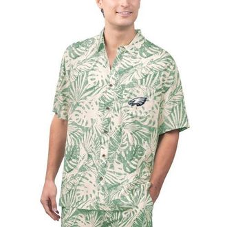 Margaritaville Mens Margaritaville Tan Philadelphia Eagles Sand Washed Monstera Print Party Button-Up Shirt in Cream at Nordstrom, Size Small