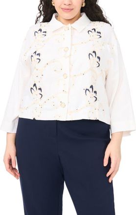 Vince Camuto Sequin Embroidered Button-Up Top in New Ivory at Nordstrom, Size 1 X