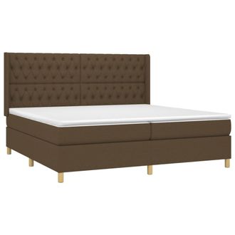 vidaXL Vidaxl - Cama Box Spring Colch&oacute;n Luces Led Tela Marr&oacute;n Oscuro 200x200 Cm