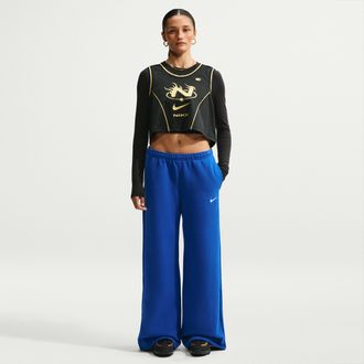 Nike Womens Studio Fleece Medium Weight Mid-Rise Wide-Leg Pants in Blue | IU1958-417
