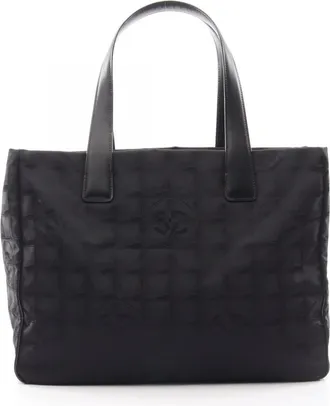 Chanel Black Leather Nylon Canvas Handbag Tote Bag (Pre-Owned)
