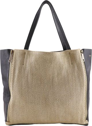Celine Cabas Beige Black Linen Leather Tote Bag (Pre-Owned)