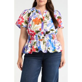 Sugarlips Amania Floral Sarina Smocked Top in Blue-Purple at Nordstrom, Size 2X