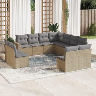vidaXL Set De Sof&aacute;s De Jard&iacute;n 11pzas Con Cojines Rat&aacute;n Sint&eacute;tico Beige Vidaxl