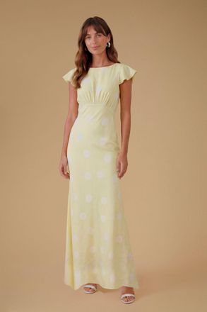 Oasis Womens Polkadot Crepe Maxi Dress - Yellow - Size 12 UK