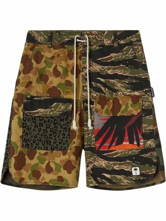 Palm Angels multi-print drawstring cargo shorts - men - Polyester/Cotton - M - Brown