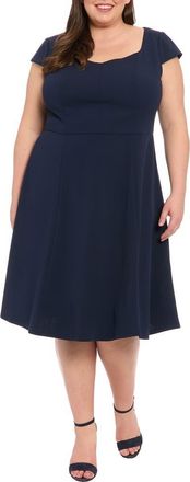 London Times Fit & Flare Sweetheart Midi Dress in Navy Blazer at Nordstrom Rack, Size 22W