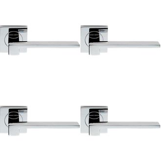 Loops 4x PAIR Flat Squared Bar Handle on Square Rose Concealed Fix Polished Chrome