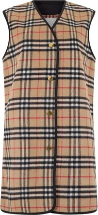 Burberry Wol-kasjmier geruite bodywarmer - Dames - Bodywarmers - Beige - 2XS - Wol - Jassen