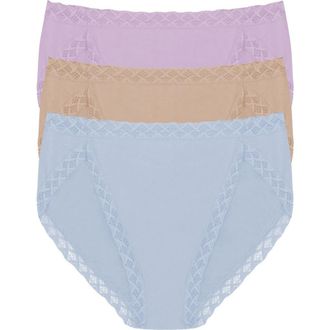 Natori Bliss Cotton French Cut Brief 3-Pack in Violet Tulip/lt Mocha/blue Mst at Nordstrom, Size X-Small