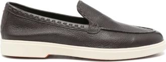 Santoni Schoenen, Dames, Bruin, 40 EU, Leer, Bruin Leren Loafers met Rubberen Zool