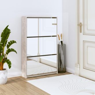 vidaXL Vidaxl - Mueble Zapatero Y Espejo 3 Niveles Gris Hormig&oacute;n 63x17x102,5 Cm