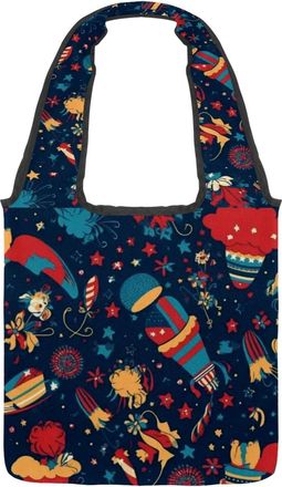 Generic Independence Day Pattern Reversible Canvas Shoulder Tote - Double-Sided Print, 12oz Cotton, 27cm Drop, Fold-Flat Bag for Travel, Shopping, Street Outi