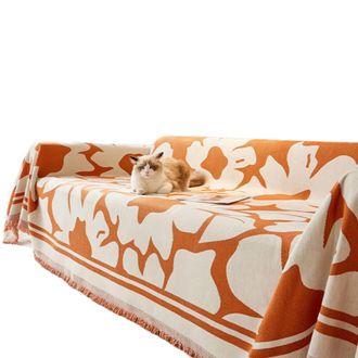 OEM Funda De Sof&aacute; Con Borlas, Estampado Y Color Naranja, 180 X 180 Cm