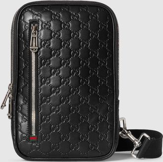 Gucci GG Emblem Small Crossbody Bag, Black, Leather
