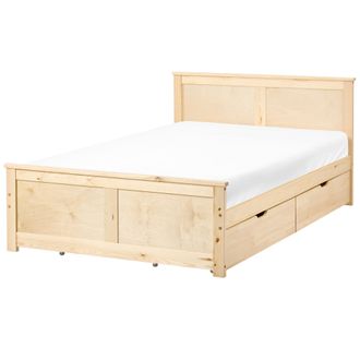 Beliani Cama Con 4 Cajones De Madera De Pino Mdf De Abedul Estilo Escandinavo 120 X 200 Cm Natural Dauphin