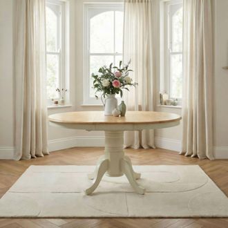 Furniturebox Padstow Rustic Farmhouse Extending Solid Wood Dining Table in Cream