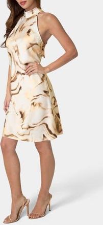 Bebe Satin Mock Neck Dress in Tan/Multi at Nordstrom Rack, Size X-Small