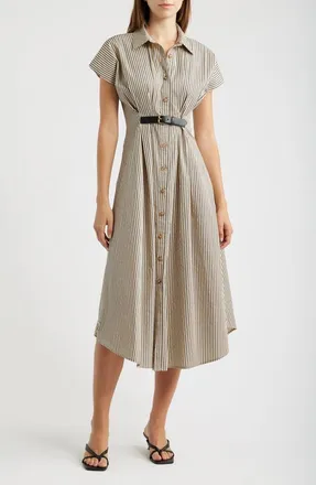 ZOE AND CLAIRE Stripe Belted Shirtdress in Taupe Multi at Nordstrom, Size X-Large