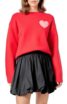 English Factory Heart Crewneck Sweater in Red/Pink at Nordstrom, Size X-Small