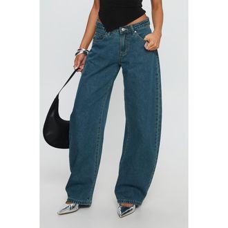 Princess Polly Juda Mid Rise Barrel Leg Jeans in Mid Blue Wash at Nordstrom, Size 10