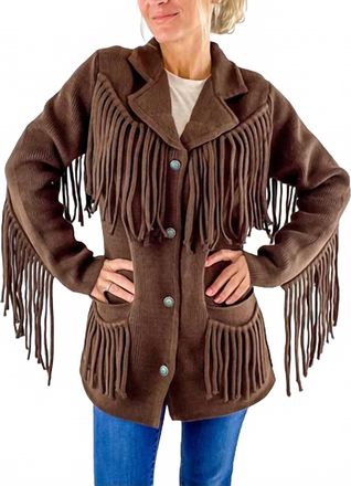 Tasha Polizzi Jane Fringe Cardigan Jacket In Brown