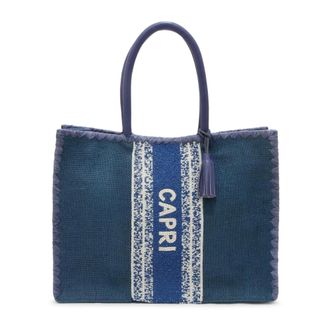 De Siena shoes Tassen, Dames, Blauw, ONE Size, Jute, Capri Jute en Kralen Tas