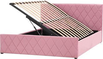 Beliani Cama Con Somier De Terciopelo Rosa 140 X 200 Cm Almacenaje Cabecero Rochefort