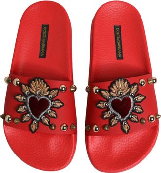 Dolce & Gabbana Womens Red Sacred Heart Stud Slides Beachwear Shoes Se+vi+91lf