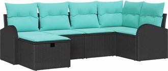 vidaXL Conjunto De Sof&aacute; De Jard&iacute;n 6 Uds. Negro Rat&aacute;n Sint&eacute;tico Vidaxl